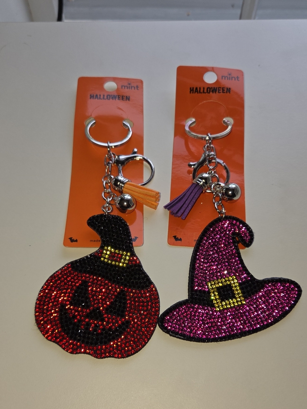 Mint Halloween Keychain Set - Red Pumpkin & Purple Witch Hat